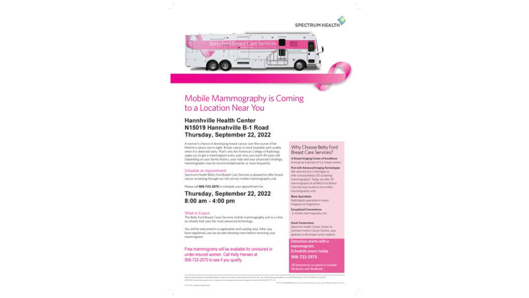 September 22, 2022 Mobile Mammography Unit at Hannahville Health Center
